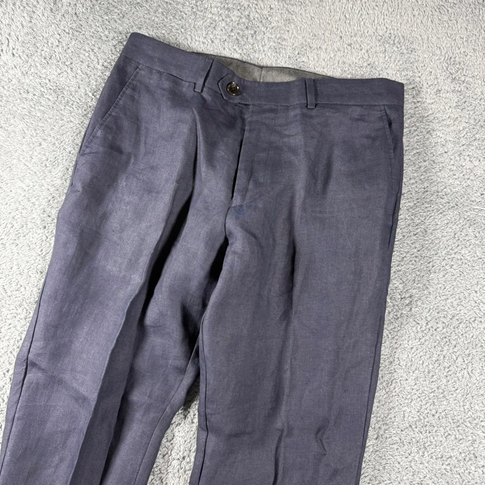 Todd Snyder Trousers Men 32x30 Navy Blue 100% Hemp Dress Pants Made in Portugal